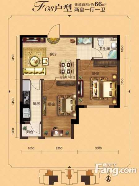 60平米两室一厅效果图：60平米两室两厅户型图